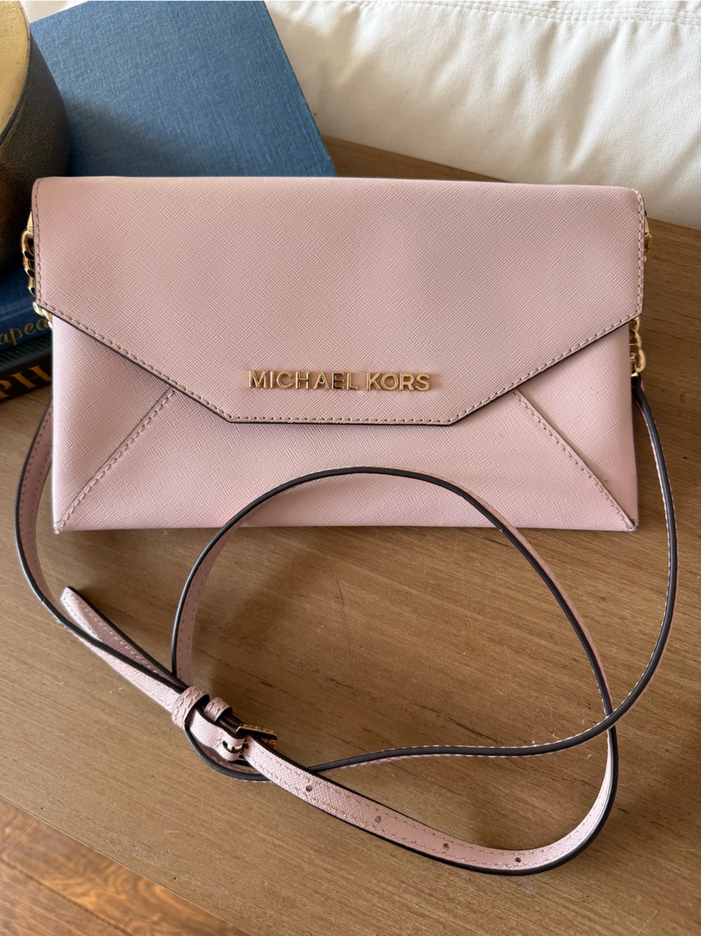 Michael Kors Jet Set Pink Saffiano Leather Envelope Crossbody Bag